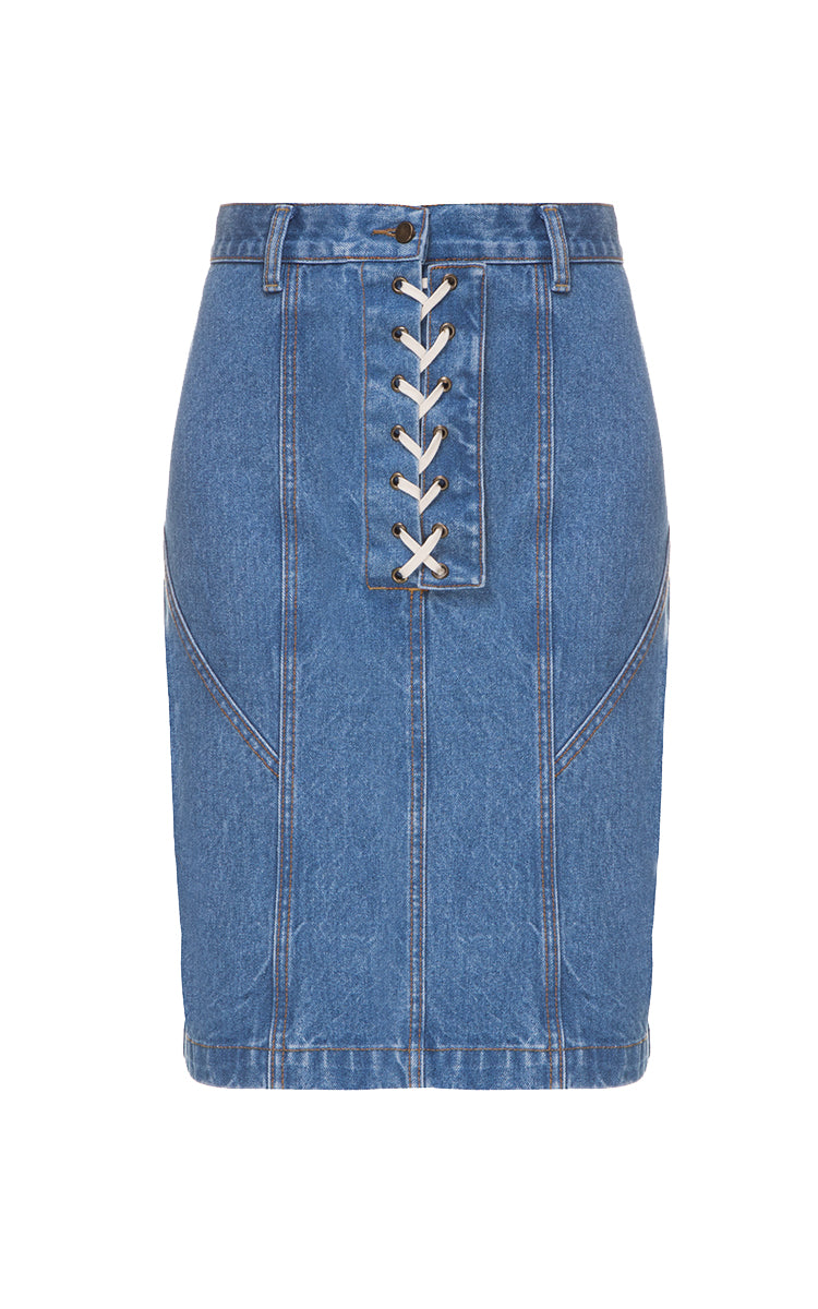 Denim skirt with lacing