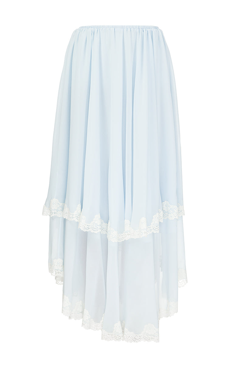 Blue Chiffon Skirt with White Lace