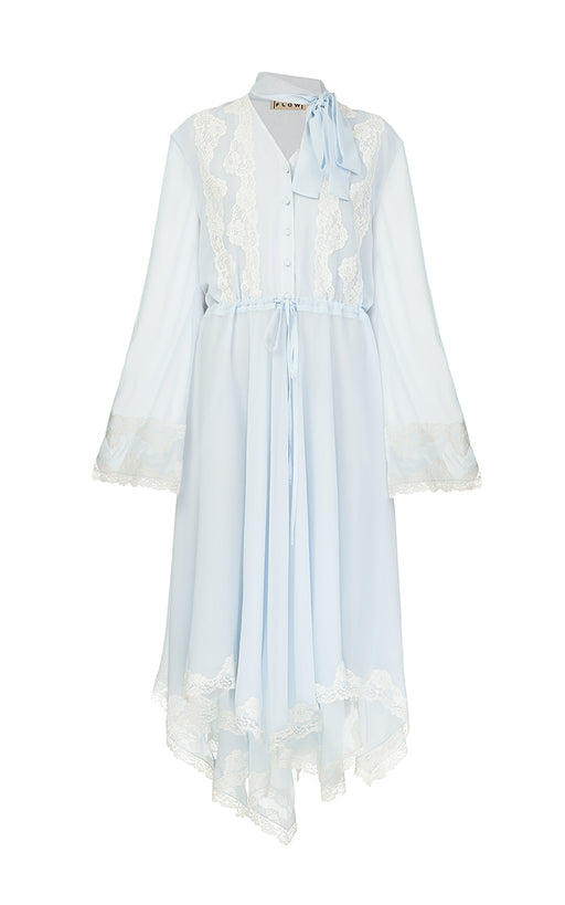 Blue Chiffon Dress with White Lace