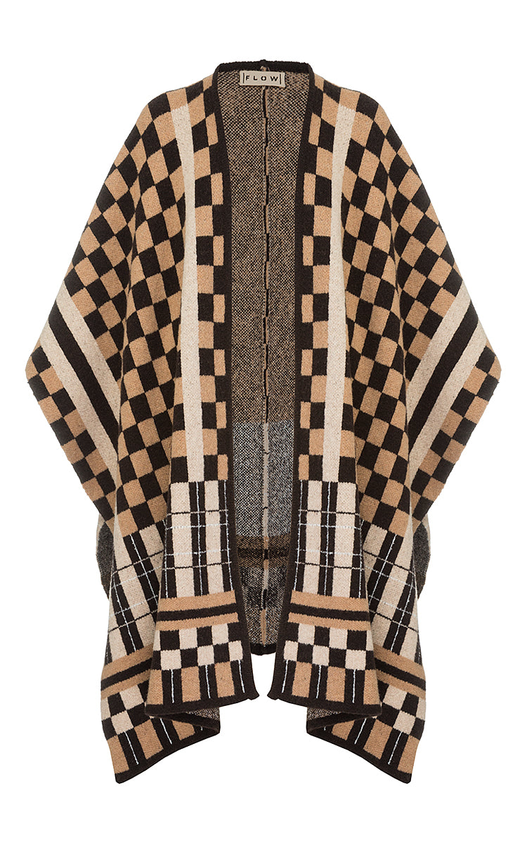 Brown Checked Poncho