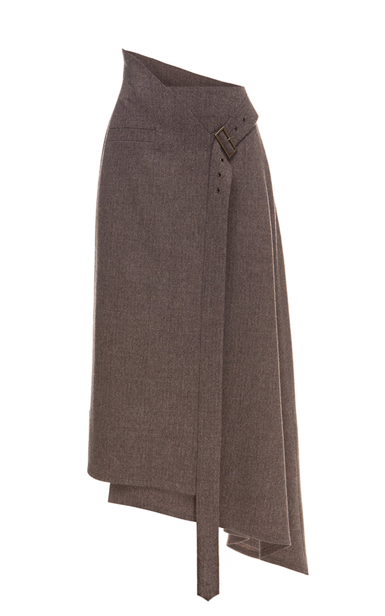Woolen asymmetric wrap skirt