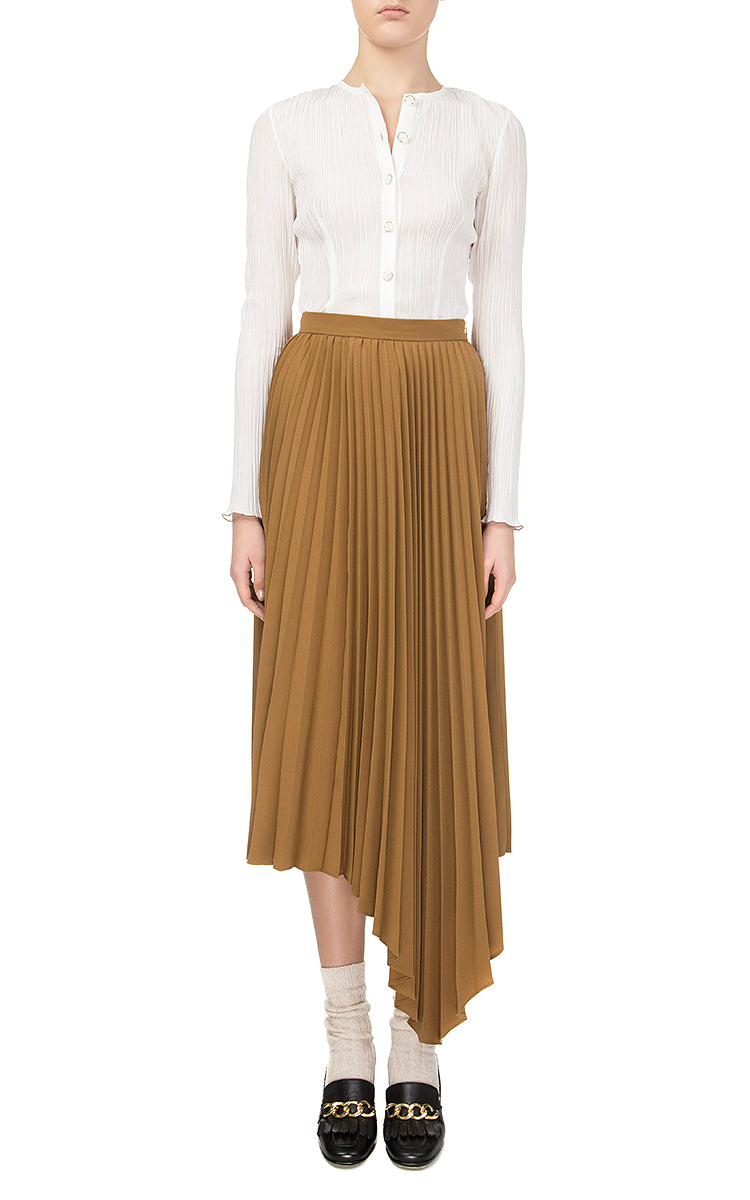 Brown Assymetric Pleated Skirt