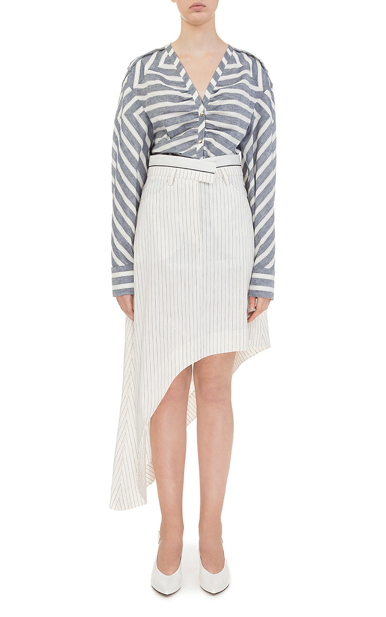 Striped asymmetric skirt