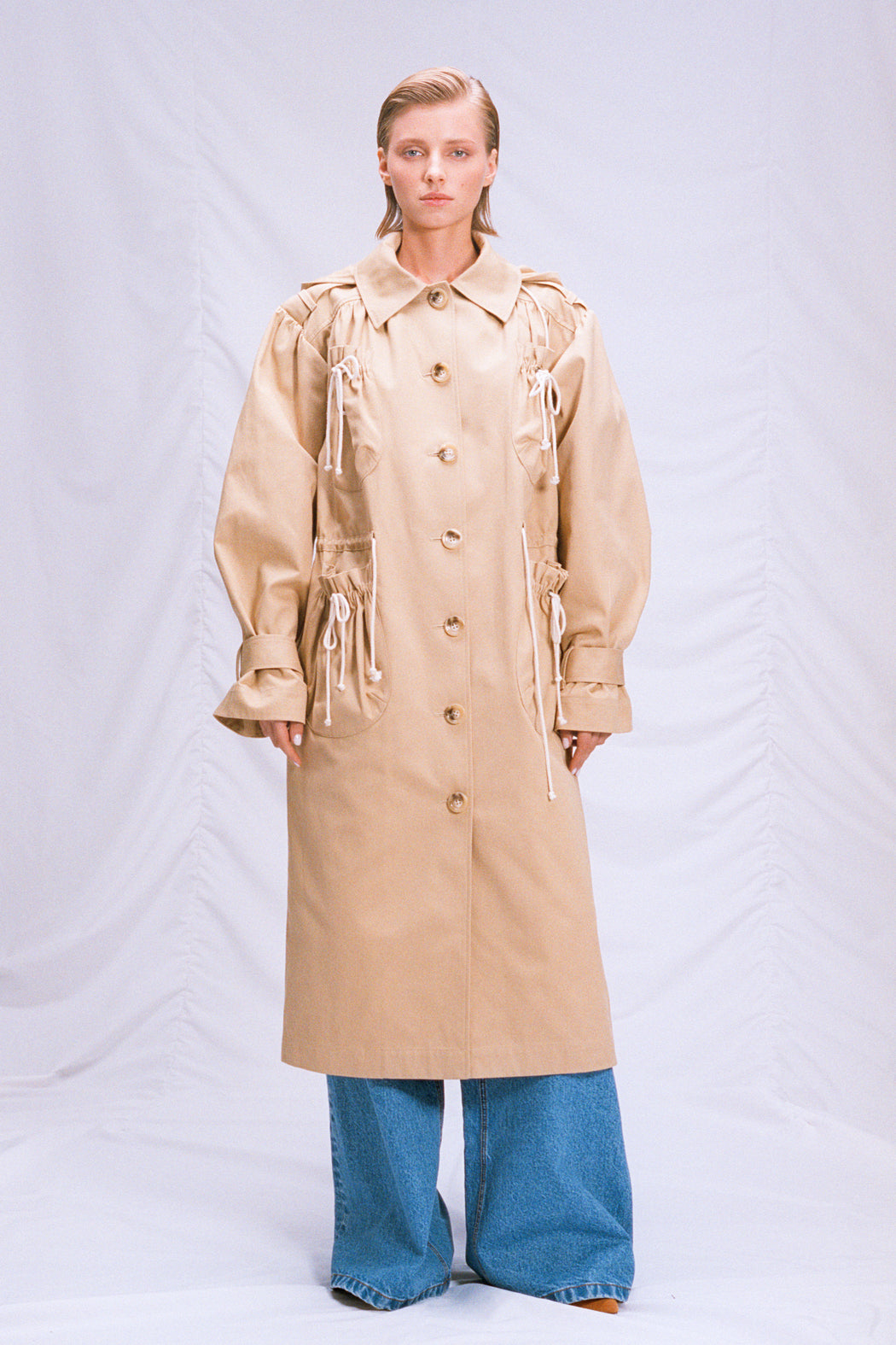 Cotton trench coat with patch pockets