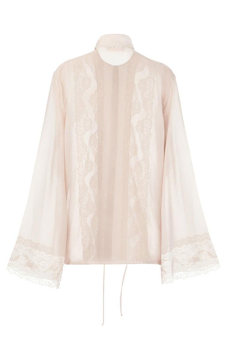 Beige Chiffon Blouse with White Lace