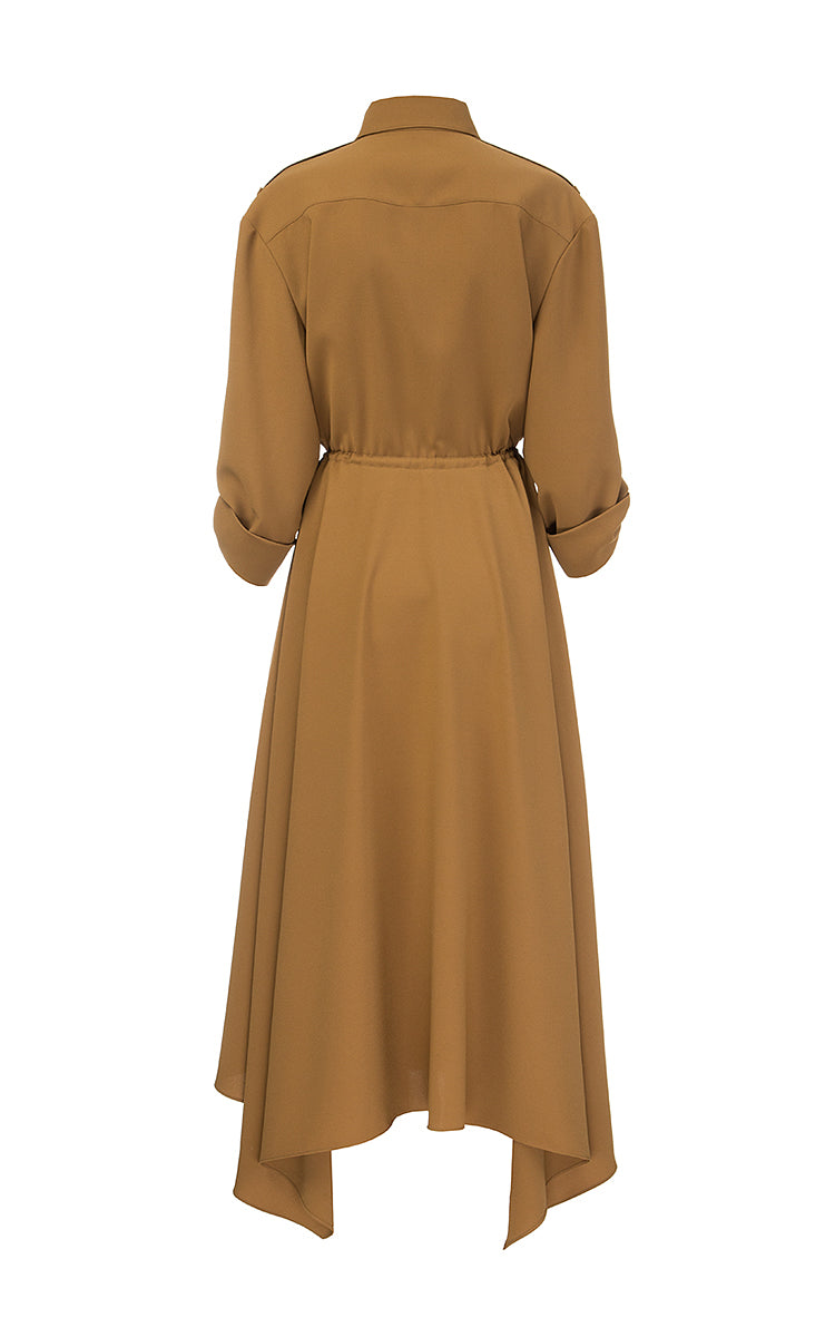 Brown Midi Dress with Wedges and Shoulder Straps
