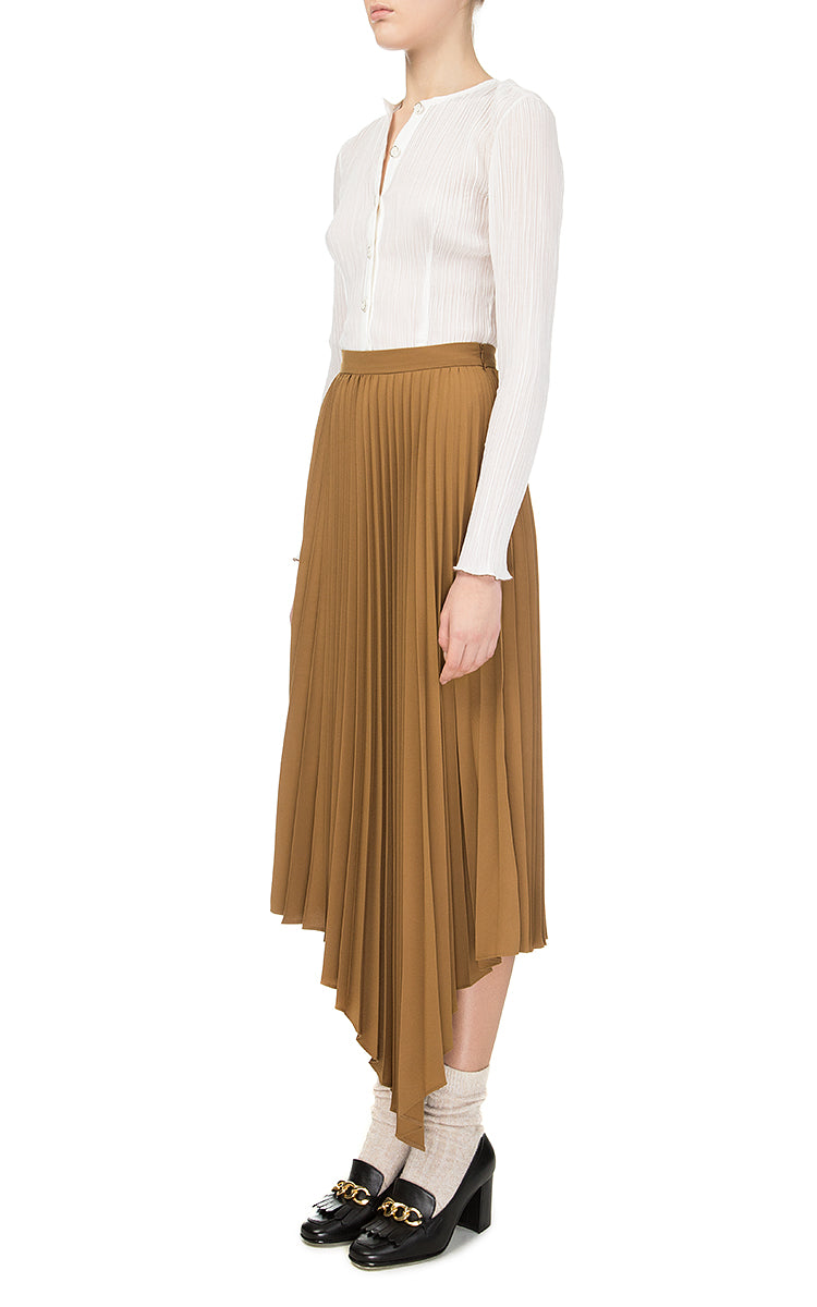 Brown Assymetric Pleated Skirt