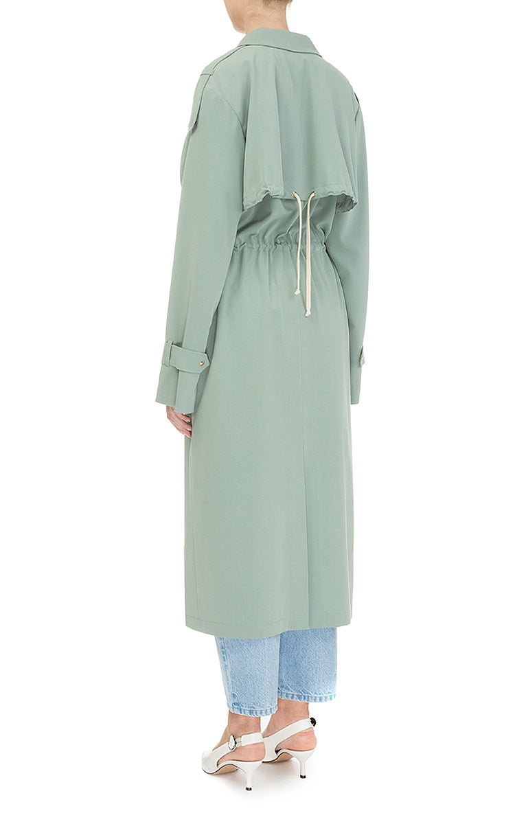 Trench coat with drawstrings